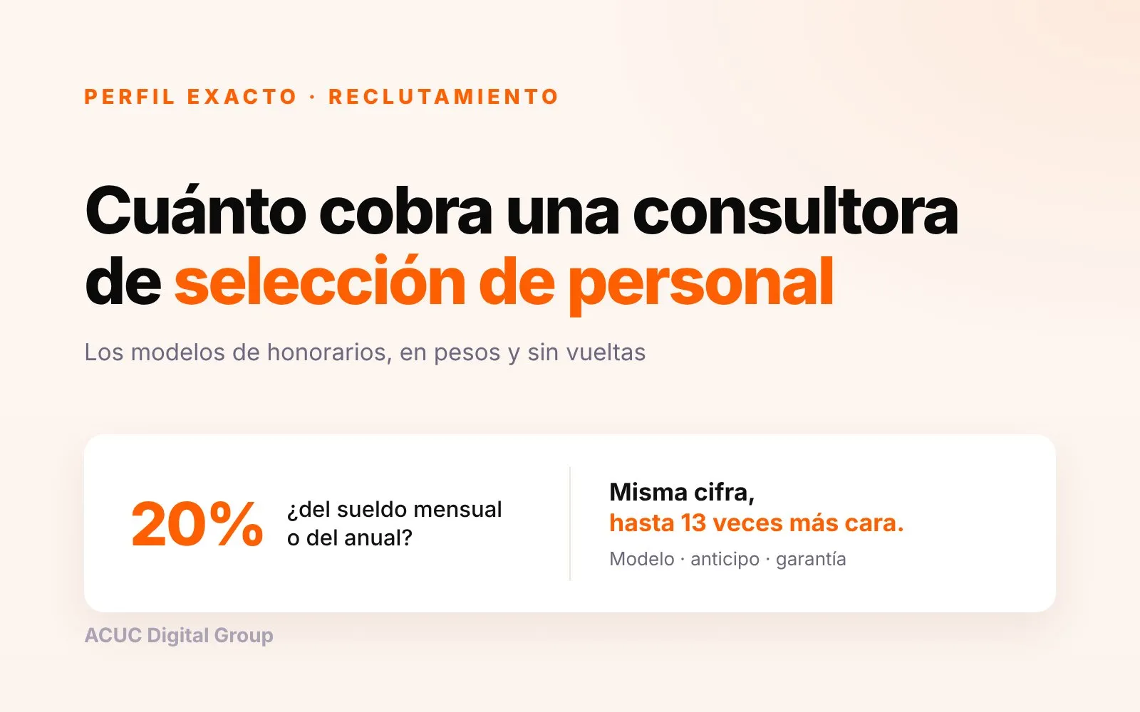 Placa de ACUC con la pregunta cuánto cobra una consultora de selección de personal