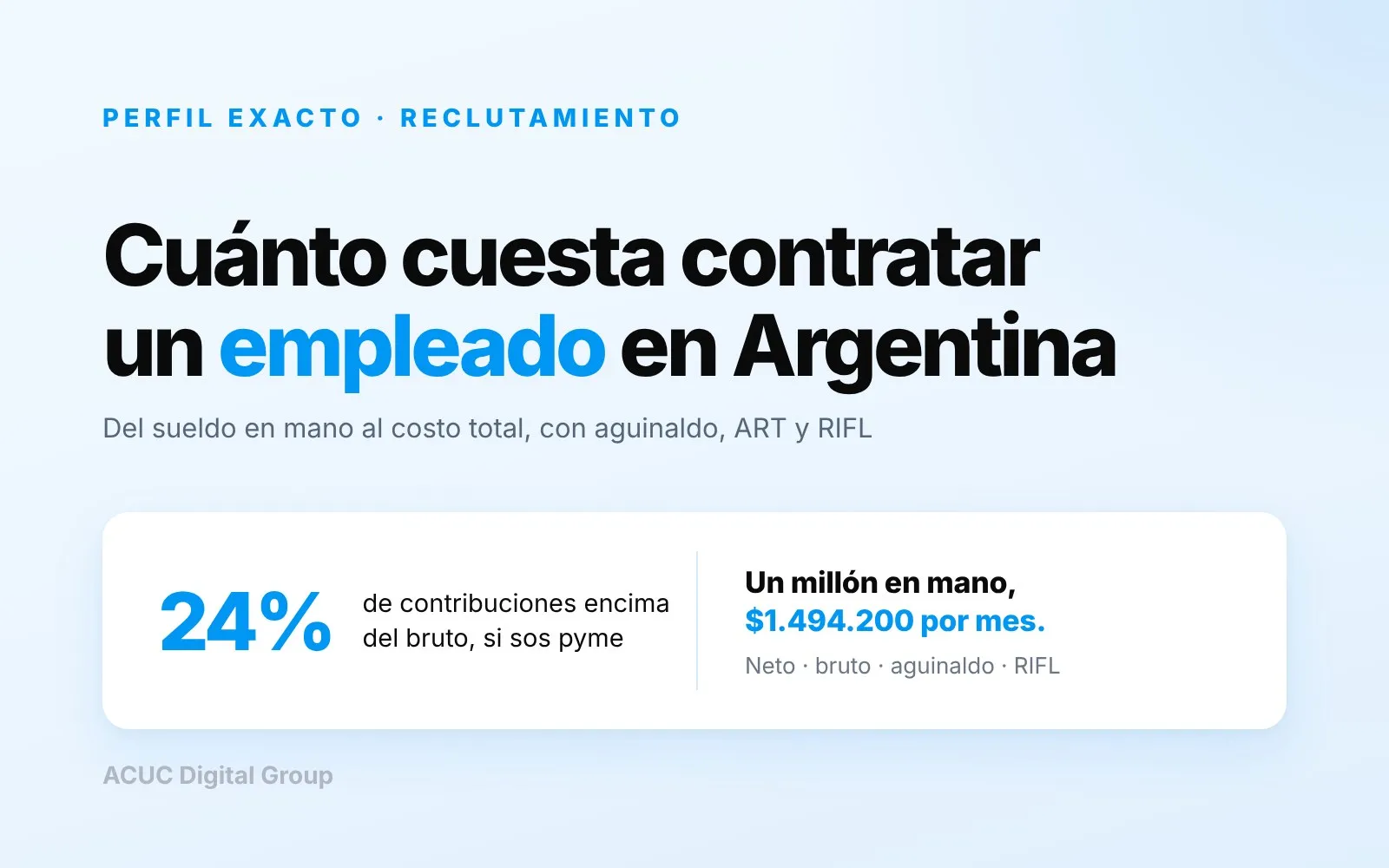 Placa de ACUC sobre cuánto cuesta contratar un empleado en Argentina: 24% de contribuciones y el costo por mes de un millón en mano