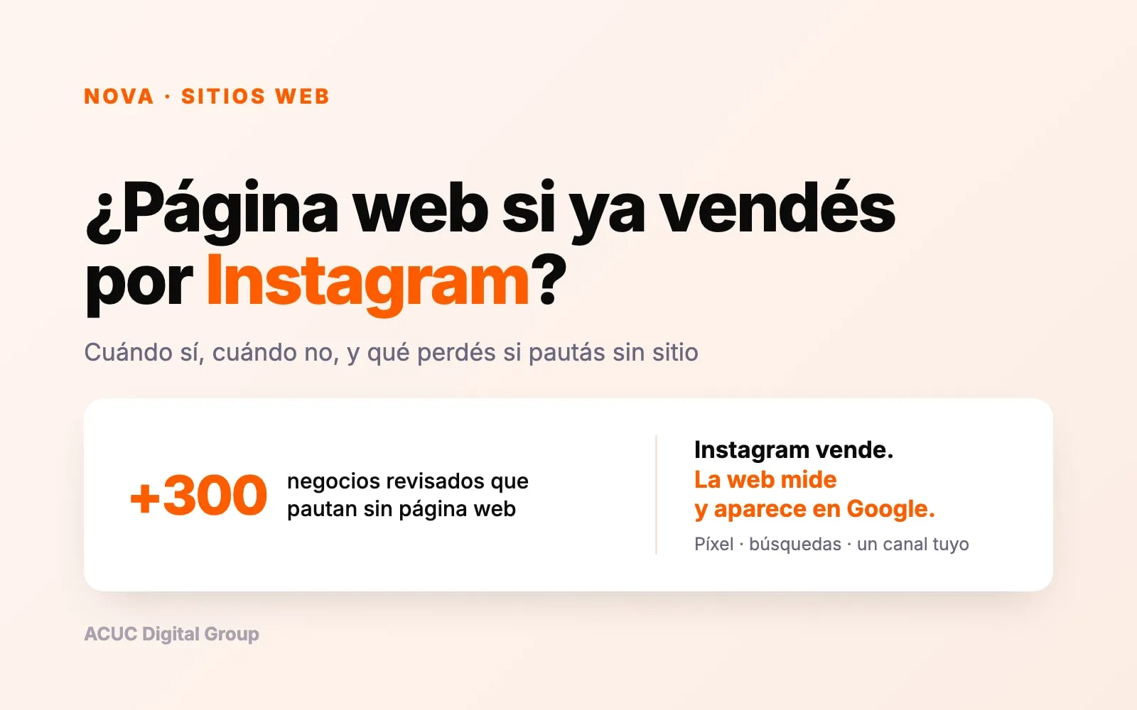 Placa de ACUC con la pregunta ¿necesito página web si ya vendo por Instagram?